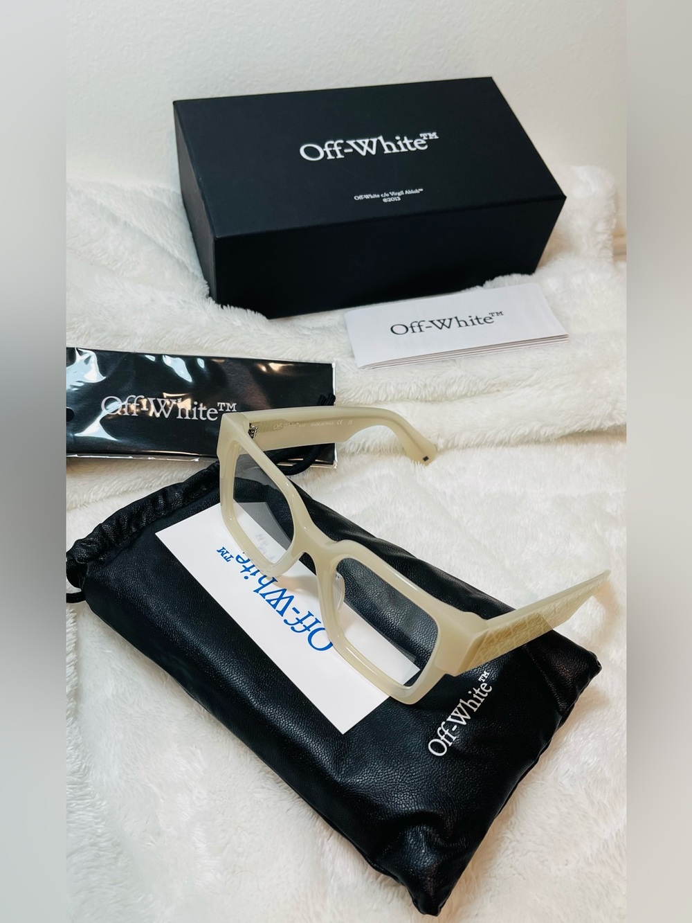 Off-White Authentic Cream Rectangular Acetate Glasses